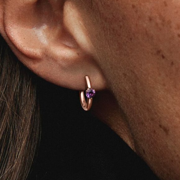 Pandora Rose Purple Solitaire Huggins Hoop Earring - Picture 3 of 4